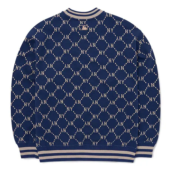 Áo Nỉ Sweater MLB Diamond Monogram Jacquard Overfit Sweatshirt New York Yankees 3AMTM0724-50NYS Màu Xanh Navy Size S
