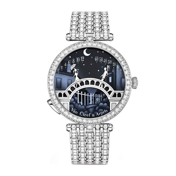 Đồng Hồ Nữ Jewery Luxury White Gold IP And Diamond-Set Bracelet Watch With Enamel Dial Màu Bạc Mặt Đen - Đồng hồ - Vua Hàng Hiệu