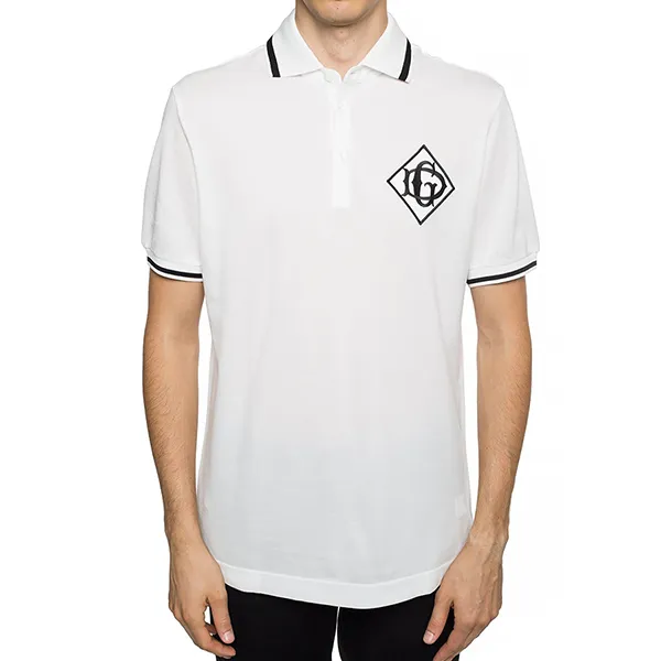 Áo Polo Nam Dolce & Gabbana D&G Logo-Embroidered G8LB0Z G7TWE W0800 Màu Trắng