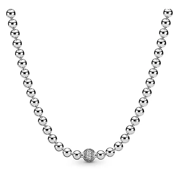 Dây Chuyền Pandora Hạt Tròn Beads and Pave Necklace 398565C01-45 Màu Bạc