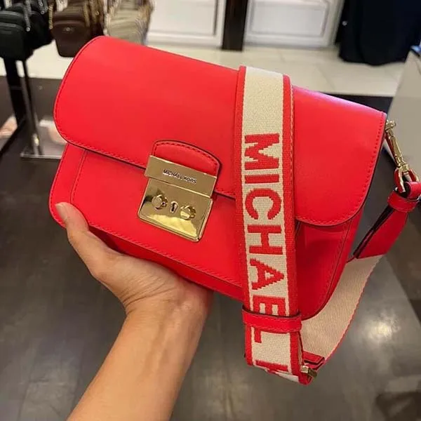Túi Đeo Chéo Michael Kors MK Sloan Editor Medium Flap Messenger Coral Reef Color Màu Đỏ - Túi xách - Vua Hàng Hiệu