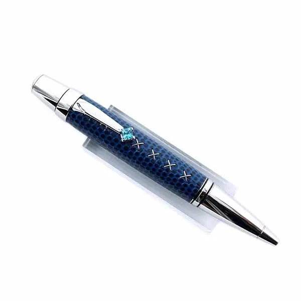 Bút Bi Montblanc Bohème Penna A Sfera Con Topazio E Pelle Blu 9932 Màu Xanh Bạc