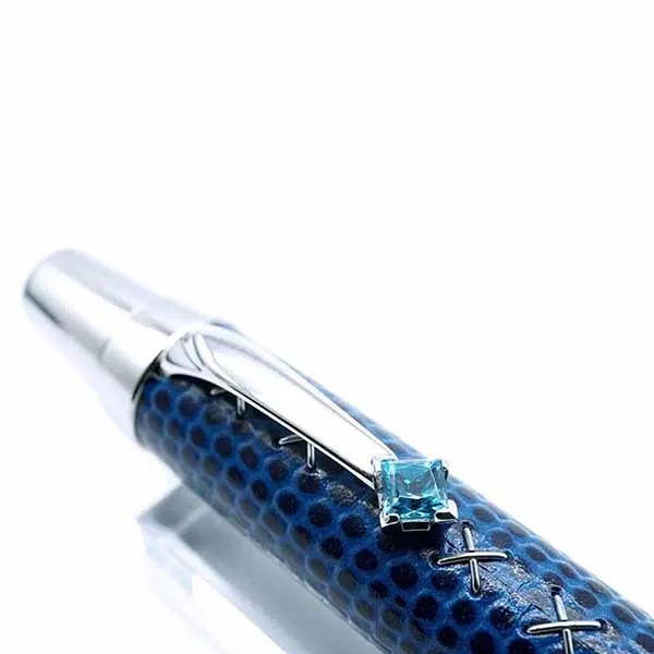 Bút Bi Montblanc Bohème Penna A Sfera Con Topazio E Pelle Blu 9932 Màu Xanh Bạc