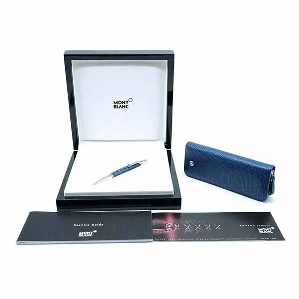 Bút Bi Montblanc Bohème Penna A Sfera Con Topazio E Pelle Blu 9932 Màu Xanh Bạc
