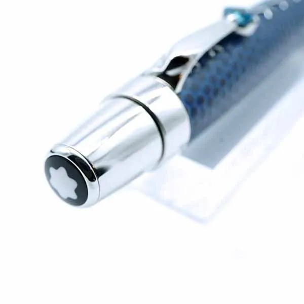 Bút Bi Montblanc Bohème Penna A Sfera Con Topazio E Pelle Blu 9932 Màu Xanh Bạc