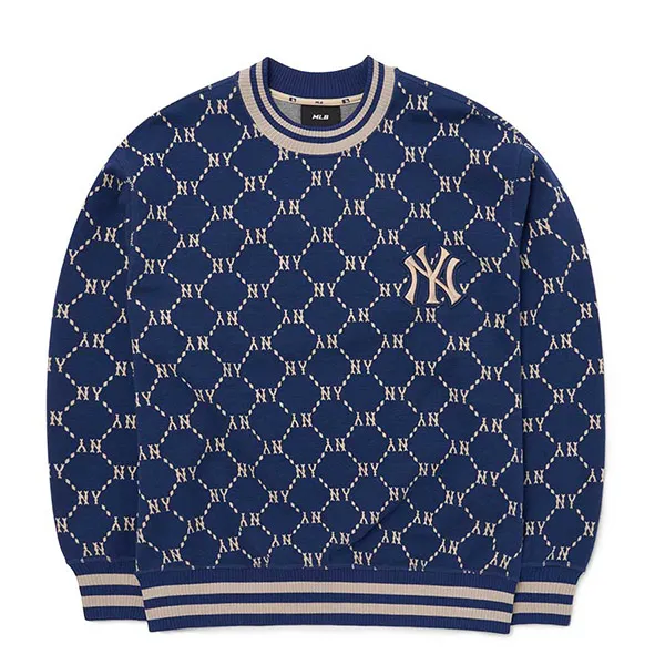 Áo Nỉ Sweater MLB Diamond Monogram Jacquard Overfit Sweatshirt New York Yankees 3AMTM0724-50NYS Màu Xanh Navy Size S
