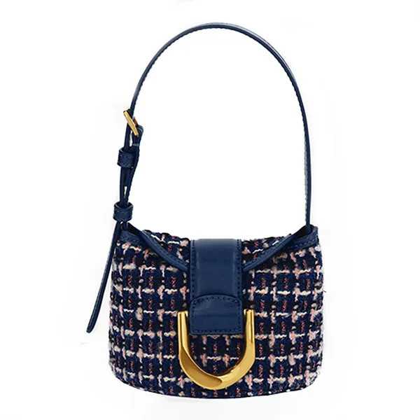 Túi Đeo Vai Nữ Charles & Keith CNK Gabine Tweed Bucket Bag 10781870 Màu Xanh Navy