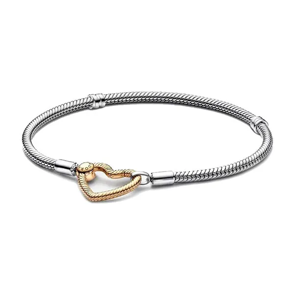 Vòng Đeo Tay Pandora Moments Heart Closure Snake Chain Bracelet 569539C00 Màu Bạc Size 18