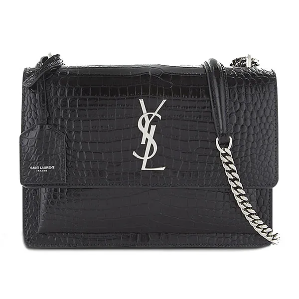 Túi Đeo Chéo Nữ Yves Saint Laurent YSL Sunset Medium Crocodile-Embossed Leather Shoulder Bag Màu Đen Size 22 - 1