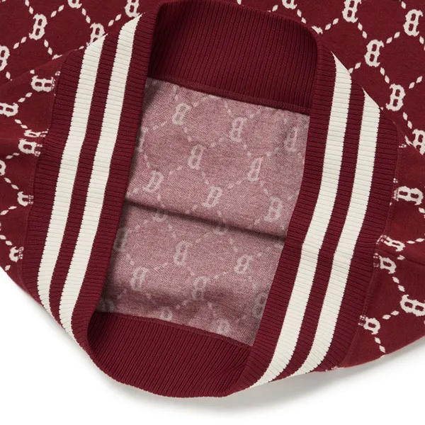 Áo Nỉ Sweater MLB Diamond Monogram Jacquard Overfit Sweatshirt Boston Red Sox 3AMTM0724-43WIS Màu Đỏ Mận Size S