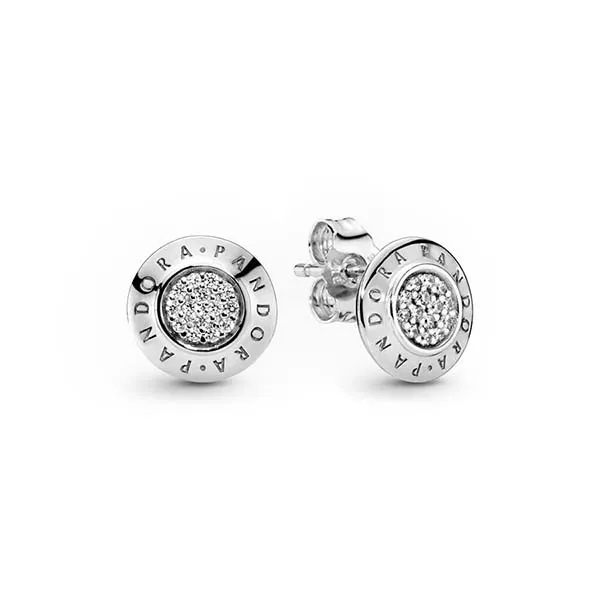 Khuyên Tai Pandora Signature Stud Earrings, Clear 290559CZ Màu Bạc