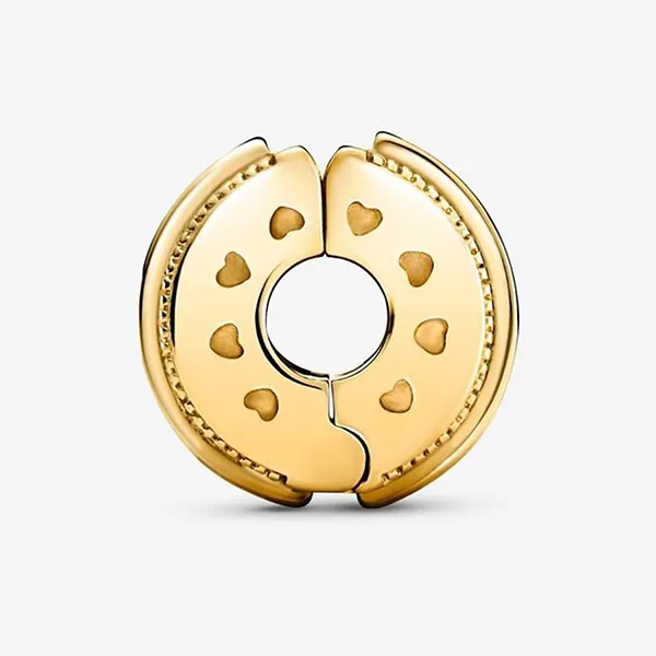 Hạt Vòng Charm Pandora Sparkling Pavé Lines & Logo Clip 769042C01 Màu Vàng