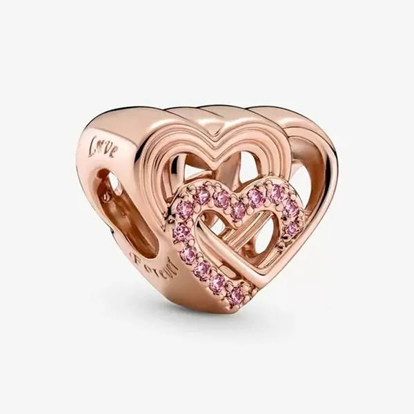 Hạt Vòng Charm Pandora Intertwined Love Hearts 789529C01 Màu Vàng Hồng