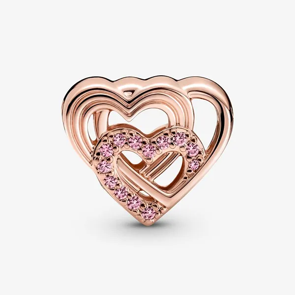Hạt Vòng Charm Pandora Intertwined Love Hearts 789529C01 Màu Vàng Hồng