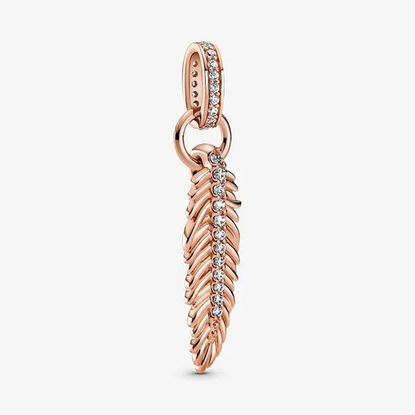 Hạt Vòng Charm Pandora Sparkling Feather Dangle 789550C01 Màu Vàng Hồng