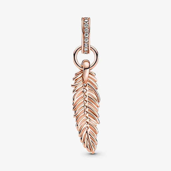 Hạt Vòng Charm Pandora Sparkling Feather Dangle 789550C01 Màu Vàng Hồng