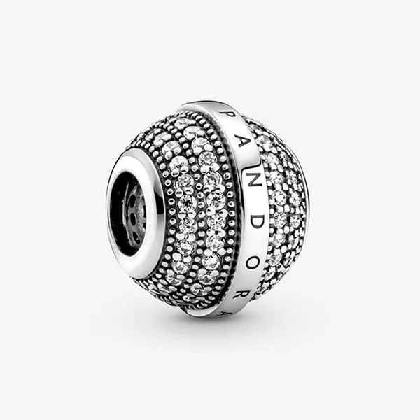 Hạt Vòng Charm Pandora Pave & Logo 799489C01 Màu Bạc