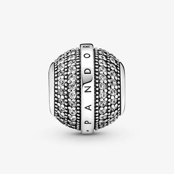 Hạt Vòng Charm Pandora Pave & Logo 799489C01 Màu Bạc