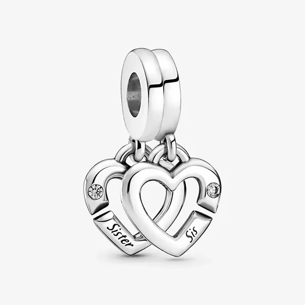 Hạt Vòng Charm Pandora Linked Sister Hearts Split Dangle 799538C01 Màu Bạc