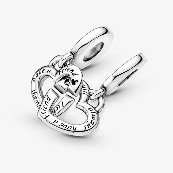 Hạt Vòng Charm Pandora Linked Sister Hearts Split Dangle 799538C01 Màu Bạc