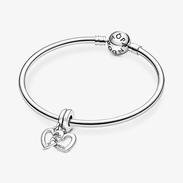 Hạt Vòng Charm Pandora Linked Sister Hearts Split Dangle 799538C01 Màu Bạc