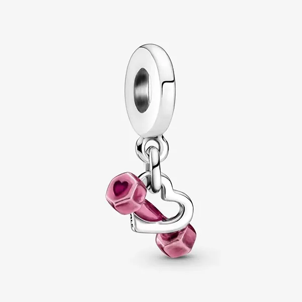 Hạt Vòng Charm Pandora Dumbbell & Heart Dangle 799545C01 Màu Bạc Hồng