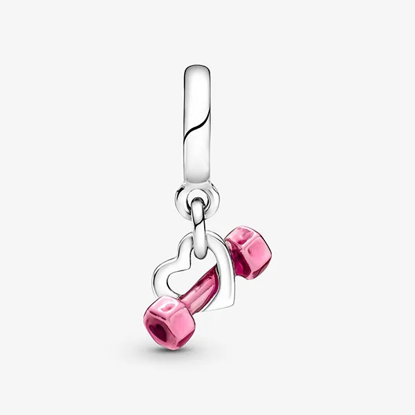Hạt Vòng Charm Pandora Dumbbell & Heart Dangle 799545C01 Màu Bạc Hồng