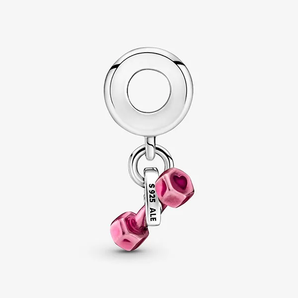 Hạt Vòng Charm Pandora Dumbbell & Heart Dangle 799545C01 Màu Bạc Hồng