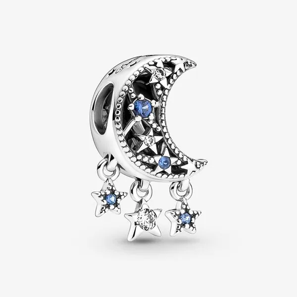Hạt Vòng Charm Pandora Star & Crescent Moon 799643C01 Màu Bạc Xanh