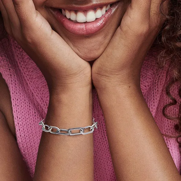 Hạt Vòng Charm Pandora Me Styling Pavé Double Link 799660C03 Màu Đen Bạc