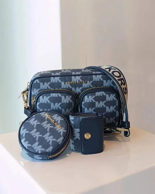 Túi Đeo Chéo Michael Kors MK Jet Set Kèm 2 Túi Nhỏ Màu Xanh Navy