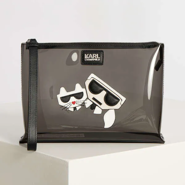 Túi Cầm Tay Clutch Karl Lagerfeld K/Kocktail Transparent Pouch Màu Đen Xám