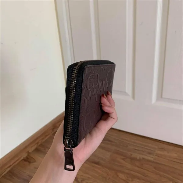 Ví Nam Coach Mens Accordion Zip Around Signature Crossgrain Wallet Leather In Mahogany Màu Nâu Size 18