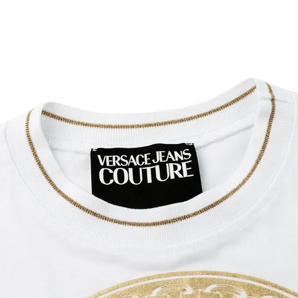 Áo Phông Versace Jeans Couture Luxury Women's V Badge Element T-Shirt B2HWA7TC 30319 K41 Màu Trắng