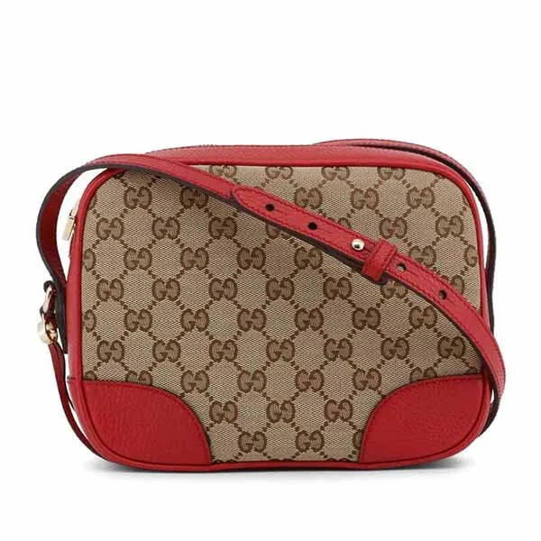 Túi Đeo Chéo Gucci Crossbody Shoulder Bag GG Canvas Leather Màu Be Đỏ