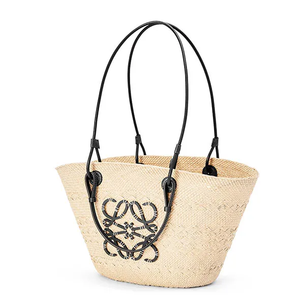 Túi Tote Loewe Anagram Basket Bag In Iraca Palm And Calfskin A223T43X02 Màu Kem Đen - 3