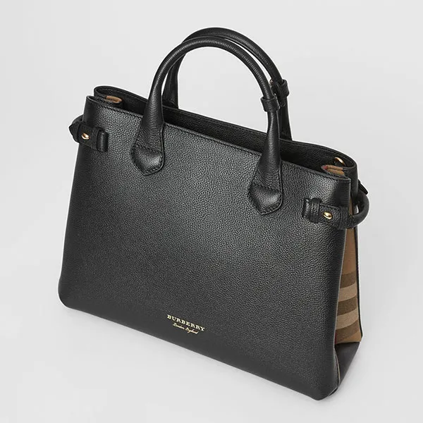 Túi Tote Burberry The Medium Banner In Leather And House Check Black Màu Đen Size 34