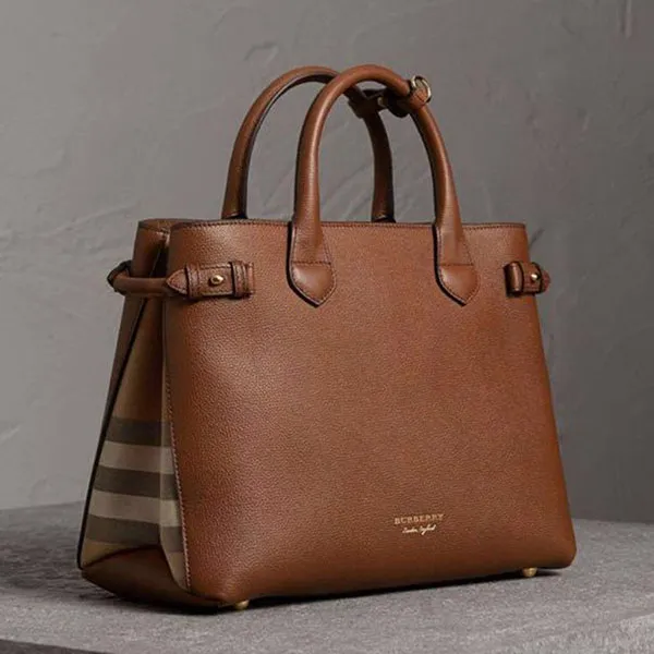 Túi Tote Burberry The Medium Banner In Leather And House Check Brown Màu Nâu Đậm Size 34 - Túi xách - Vua Hàng Hiệu