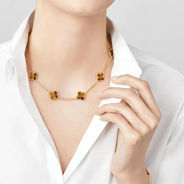 Dây Chuyền Nữ Jewery Luxury Alhambra Tiger Eye 18k Yellow Gold 10 Motifs Màu Vàng Gold 21g - Trang sức - Vua Hàng Hiệu