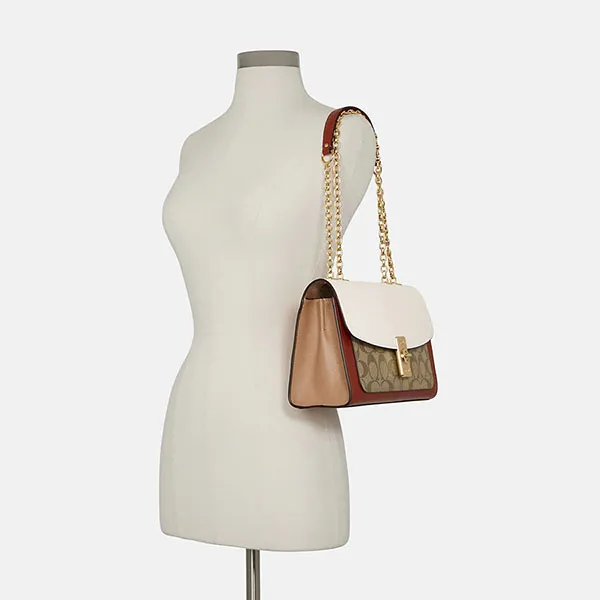 Túi Đeo Chéo Coach Lane Shoulder Bag In Colorblock Signature Canvas C8207 Màu Nâu Phối Trắng