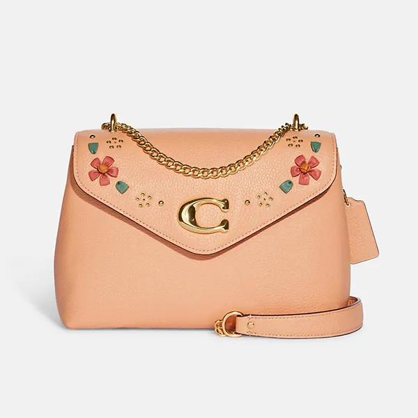 Túi Đeo Vai Coach Tammie Shoulder Bag With Floral Whipstitch CA145 Màu Hồng Cam