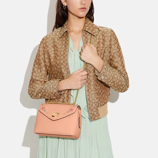 Túi Đeo Vai Coach Tammie Shoulder Bag With Floral Whipstitch CA145 Màu Hồng Cam