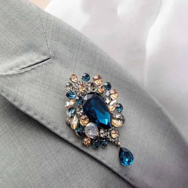 Cài Áo Meri Tròn Khảm Đá Xanh Dương Khí Chất BR307