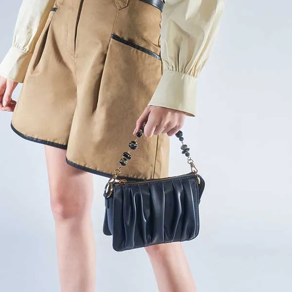 Túi Đeo Vai Nữ Charles & Keith CNK Beaded Strap Ruched Shoulder Bag - Navy 20270749 Màu Xanh Navy