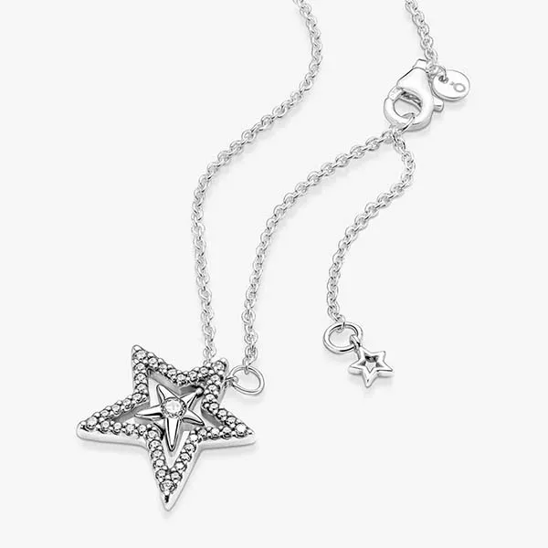 Dây Chuyền Pandora Moments Mặt Ngôi Sao Đính Đá 390020C01 Màu Bạc