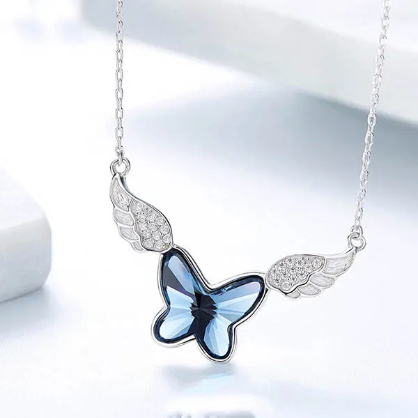 Dây Chuyền Kya Jewel Bướm Xanh Kèm Đôi Cánh N117 Màu Bạc