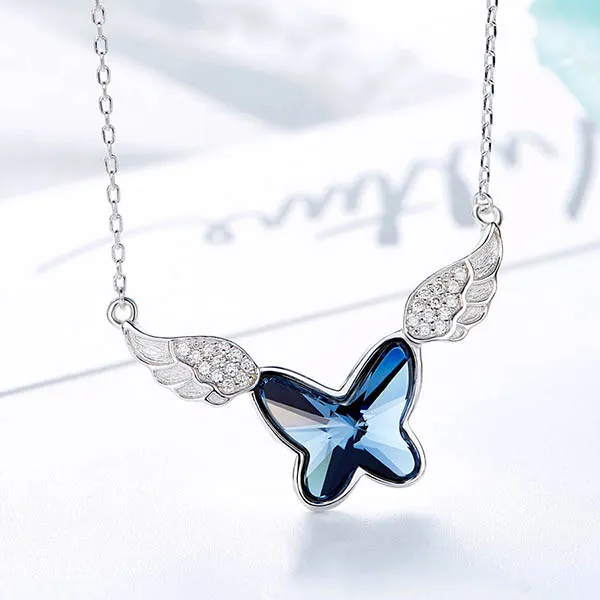 Dây Chuyền Kya Jewel Bướm Xanh Kèm Đôi Cánh N117 Màu Bạc