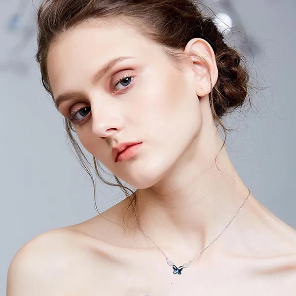 Dây Chuyền Kya Jewel Bướm Xanh Kèm Đôi Cánh N117 Màu Bạc