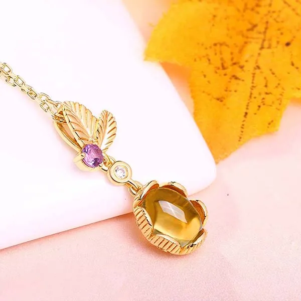 Dây Chuyền Kya Jewel Đá Citrine Vàng Lá Hoa Mềm Mại N67 Màu Vàng Gold