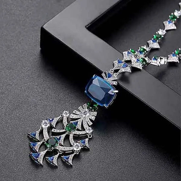 Dây Chuyền Kya Jewel Khảm Đá Xanh Lục Và Xanh Biển Ấn Tượng KINL0003 - 3